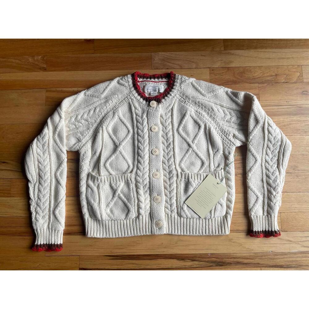 NWT Trovata Sz XS Louise Cardigan Sweater Pockets Cream Cable Knit Button-Up